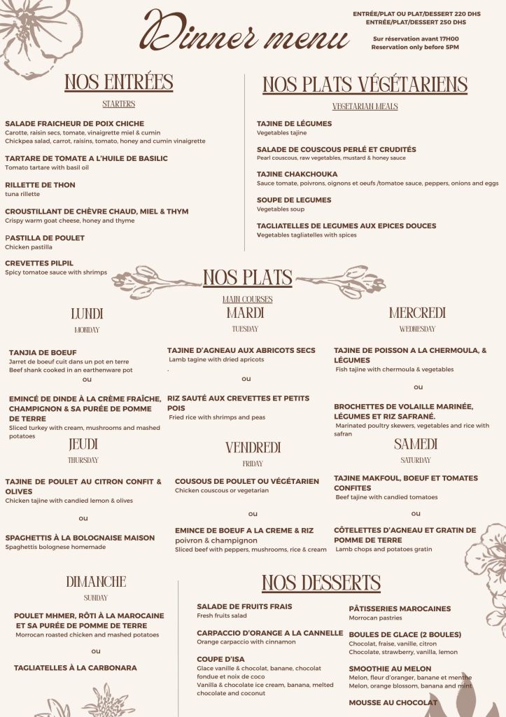 Menu entrées plats desserts